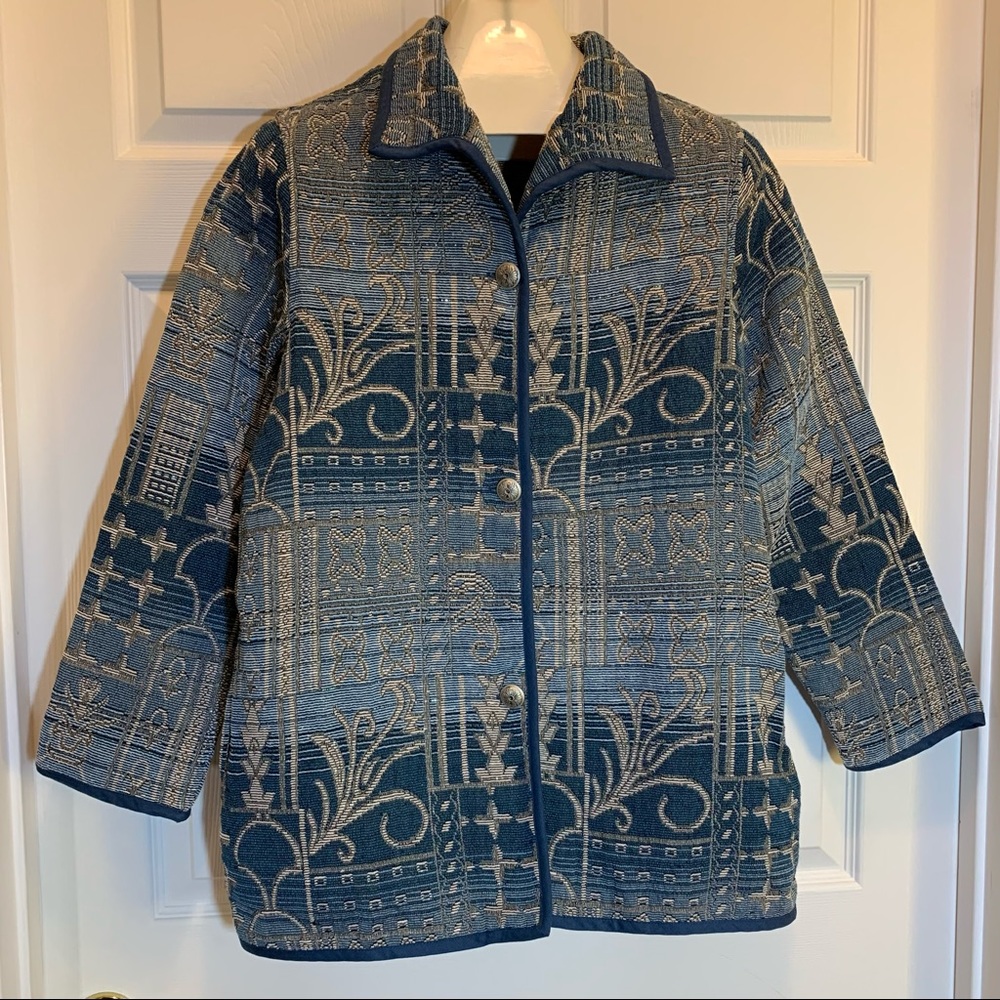 Blair NWOT Blue Silver Thread Tapestry Jacket Size M